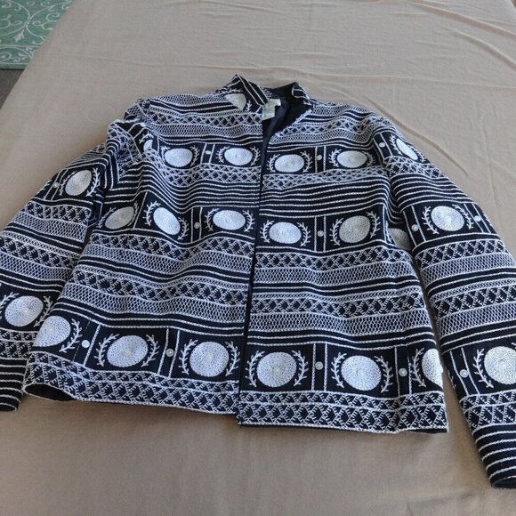 Silk Club women's size SP jacket black with white embroidery, open front, lined - Picture 6 of 16